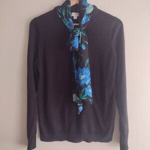J. Crew Black Floral Bow Sweater M Cotton Fitted Pullover Top